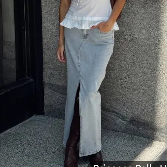 Princess Polly DNM Batkins Maxi Skirt Light Wash Denim Womens 10 - Picture 1 of 11